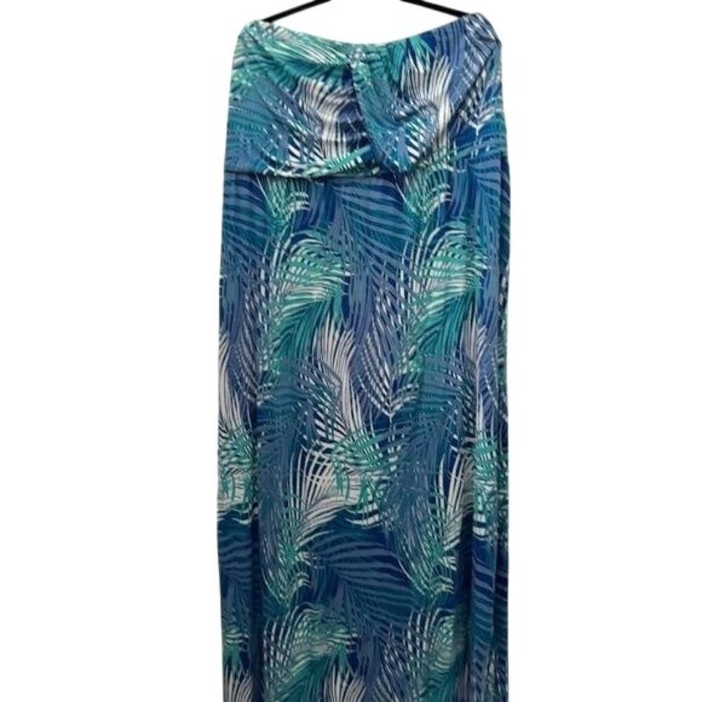 Lane Bryant Blue & Green Tropical Palm Print Maxi Skirt 26/28 Rayon Blend Womens
